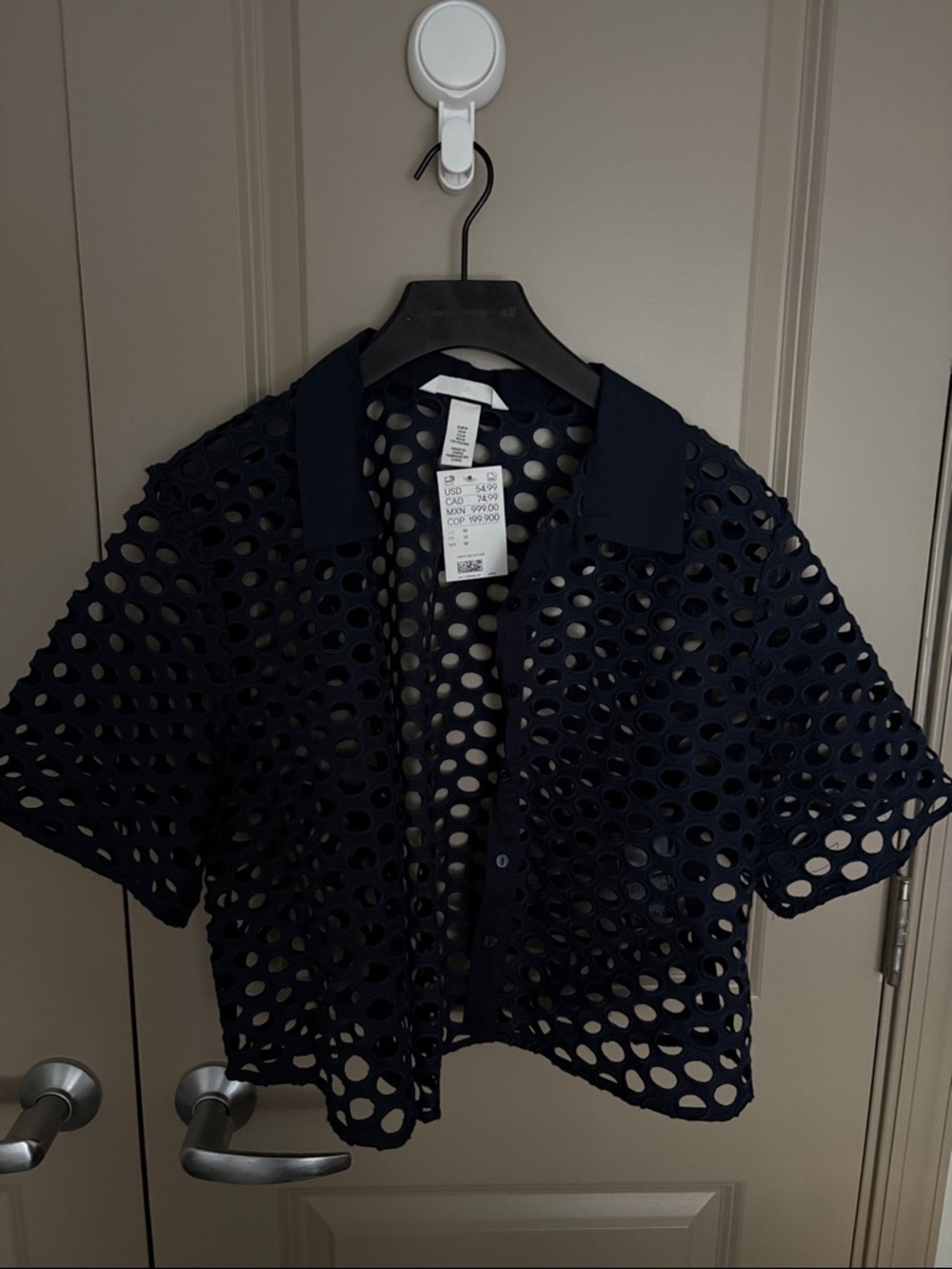 H&M Navy Blue Crochet Eyelet Crop Top